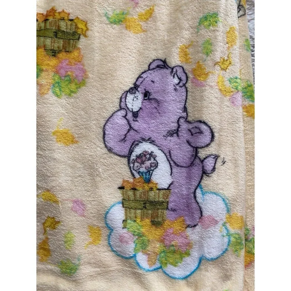 Care Bears Autumn Fall Leaves‎ 60 X 90” TWIN Sz Throw Blanket Yellow NEW